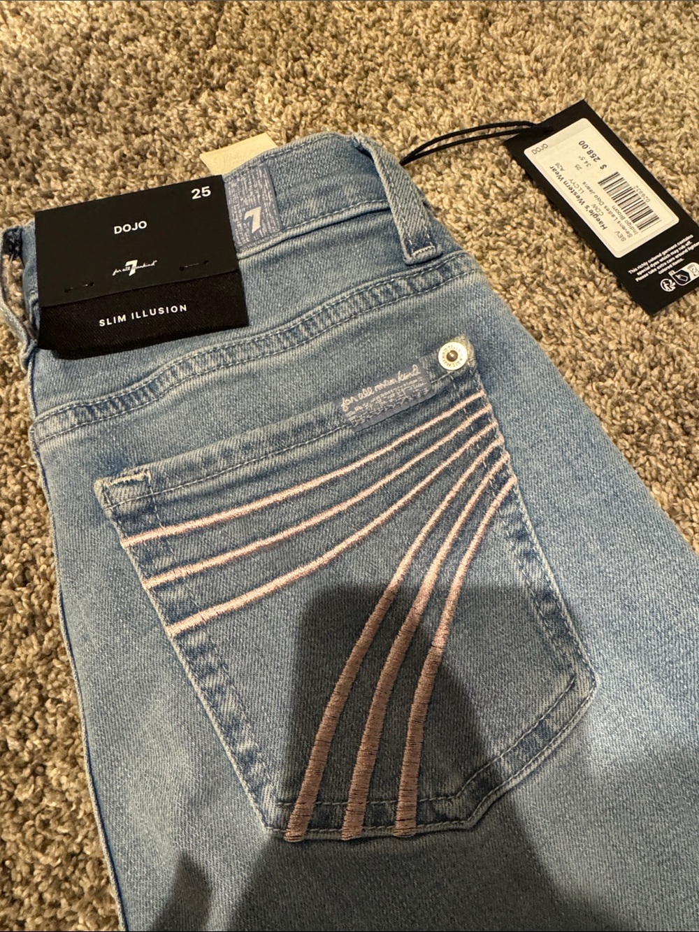7 For All Mankind Light Blue Skinny Jeans with Pink Embroidery - Picture 3 of 5